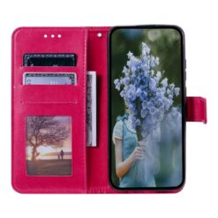 Lacné Kryty | Peňaženkové puzdro Embossing Pattern Flowery Mandala tmavoružové – Xiaomi 15 | Lacné Kryty