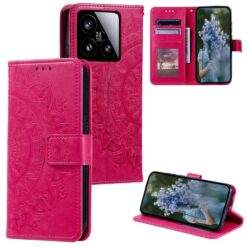 Lacné Kryty | Peňaženkové puzdro Embossing Pattern Flowery Mandala tmavoružové – Xiaomi 15 | Lacné Kryty