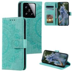 Lacné Kryty | Peňaženkové puzdro Embossing Pattern Flowery Mandala zelené – Xiaomi 15 | Lacné Kryty