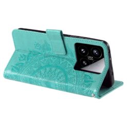 Lacné Kryty | Peňaženkové puzdro Embossing Pattern Flowery Mandala zelené – Xiaomi 15 | Lacné Kryty