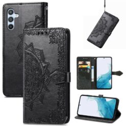 Lacné Kryty | Peňaženkové puzdro Embossing Pattern Mandala Flower čierne – Samsung Galaxy A56 | Lacné Kryty