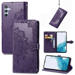 Lacné Kryty | Peňaženkové puzdro Embossing Pattern Mandala Flower fialové – Samsung Galaxy A56 | Lacné Kryty