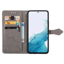 Lacné Kryty | Peňaženkové puzdro Embossing Pattern Mandala Flower sivé – Samsung Galaxy A56 | Lacné Kryty