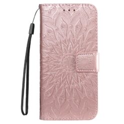 Lacné Kryty | Peňaženkové puzdro Embossing Pattern Slnečnica bledoružové – Apple iPhone 16e / 17e | Lacné Kryty