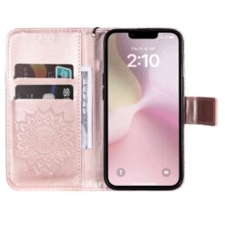 Peňaženkové puzdro Embossing Pattern Slnečnica bledoružové – Apple iPhone 16e / 17e | Lacné Kryty Lacné Kryty | Peňaženkové puzdro Embossing Pattern Slnečnica bledoružové – Apple iPhone 16e / 17e | Lacné Kryty