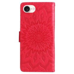Peňaženkové puzdro Embossing Pattern Slnečnica červené – Apple iPhone 16e / 17e | Lacné Kryty Lacné Kryty | Peňaženkové puzdro Embossing Pattern Slnečnica červené – Apple iPhone 16e / 17e | Lacné Kryty