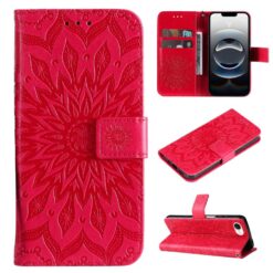 Peňaženkové puzdro Embossing Pattern Slnečnica červené – Apple iPhone 16e / 17e | Lacné Kryty Lacné Kryty | Peňaženkové puzdro Embossing Pattern Slnečnica červené – Apple iPhone 16e / 17e | Lacné Kryty