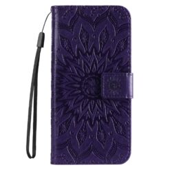 Lacné Kryty | Peňaženkové puzdro Embossing Pattern Slnečnica fialové – Apple iPhone 16e / 17e | Lacné Kryty