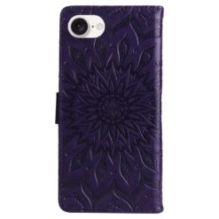 Lacné Kryty | Peňaženkové puzdro Embossing Pattern Slnečnica fialové – Apple iPhone 16e / 17e | Lacné Kryty