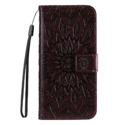 Lacné Kryty | Peňaženkové puzdro Embossing Pattern Slnečnica hnedé – Apple iPhone 16e / 17e | Lacné Kryty