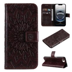 Lacné Kryty | Peňaženkové puzdro Embossing Pattern Slnečnica hnedé – Apple iPhone 16e / 17e | Lacné Kryty