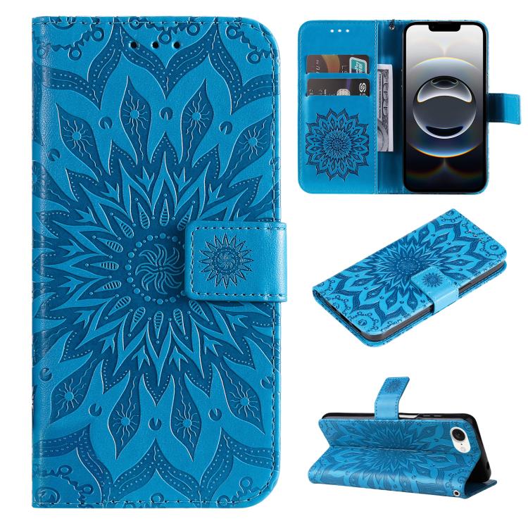 Peňaženkové puzdro Embossing Pattern Slnečnica modré – Apple iPhone 16e / 17e | Lacné Kryty Lacné Kryty | Peňaženkové puzdro Embossing Pattern Slnečnica modré – Apple iPhone 16e / 17e | Lacné Kryty