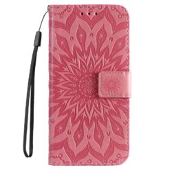 Lacné Kryty | Peňaženkové puzdro Embossing Pattern Slnečnica ružové – Apple iPhone 16e / 17e | Lacné Kryty
