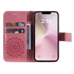 Peňaženkové puzdro Embossing Pattern Slnečnica ružové – Apple iPhone 16e / 17e | Lacné Kryty Lacné Kryty | Peňaženkové puzdro Embossing Pattern Slnečnica ružové – Apple iPhone 16e / 17e | Lacné Kryty