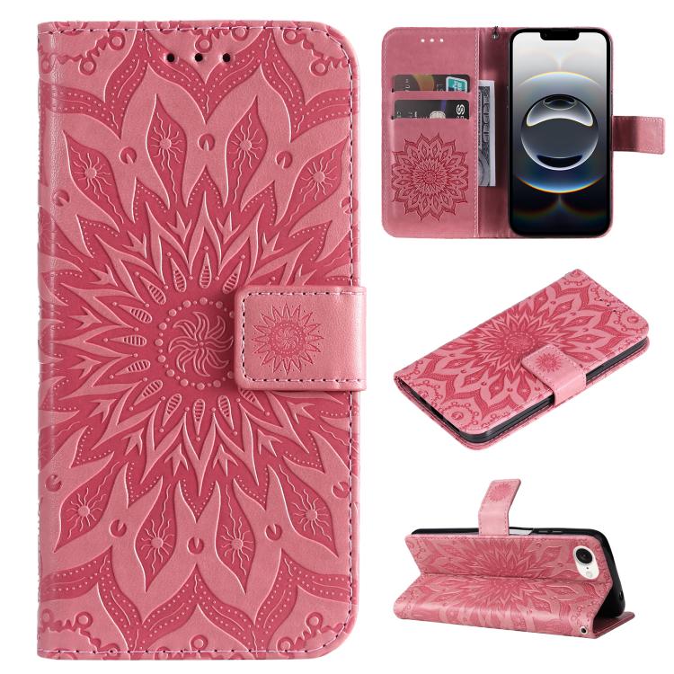 Peňaženkové puzdro Embossing Pattern Slnečnica ružové – Apple iPhone 16e / 17e | Lacné Kryty Lacné Kryty | Peňaženkové puzdro Embossing Pattern Slnečnica ružové – Apple iPhone 16e / 17e | Lacné Kryty