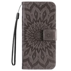 Lacné Kryty | Peňaženkové puzdro Embossing Pattern Slnečnica sivé – Apple iPhone 16e / 17e | Lacné Kryty