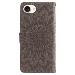 Lacné Kryty | Peňaženkové puzdro Embossing Pattern Slnečnica sivé – Apple iPhone 16e / 17e | Lacné Kryty