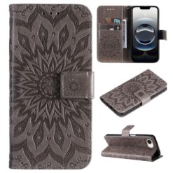 Lacné Kryty | Peňaženkové puzdro Embossing Pattern Slnečnica sivé – Apple iPhone 16e / 17e | Lacné Kryty
