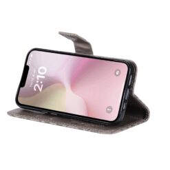 Lacné Kryty | Peňaženkové puzdro Embossing Pattern Slnečnica sivé – Apple iPhone 16e / 17e | Lacné Kryty