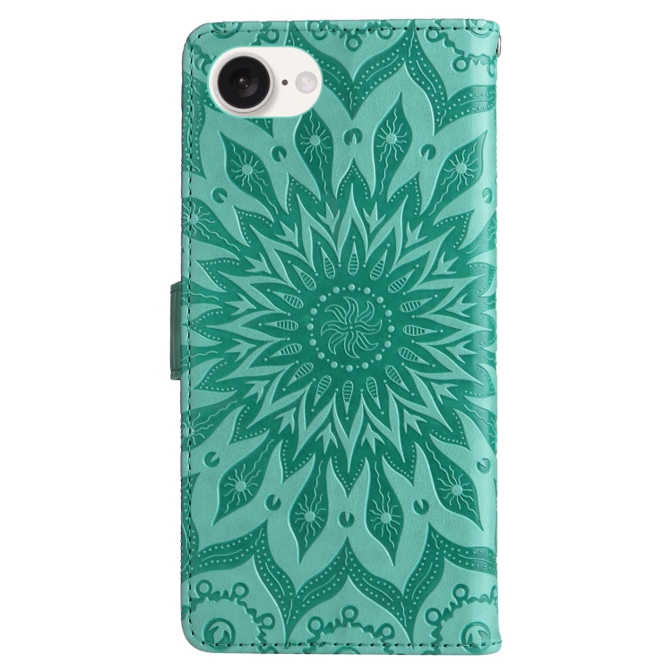Peňaženkové puzdro Embossing Pattern Slnečnica zelené – Apple iPhone 16e / 17e | Lacné Kryty Lacné Kryty | Peňaženkové puzdro Embossing Pattern Slnečnica zelené – Apple iPhone 16e / 17e | Lacné Kryty