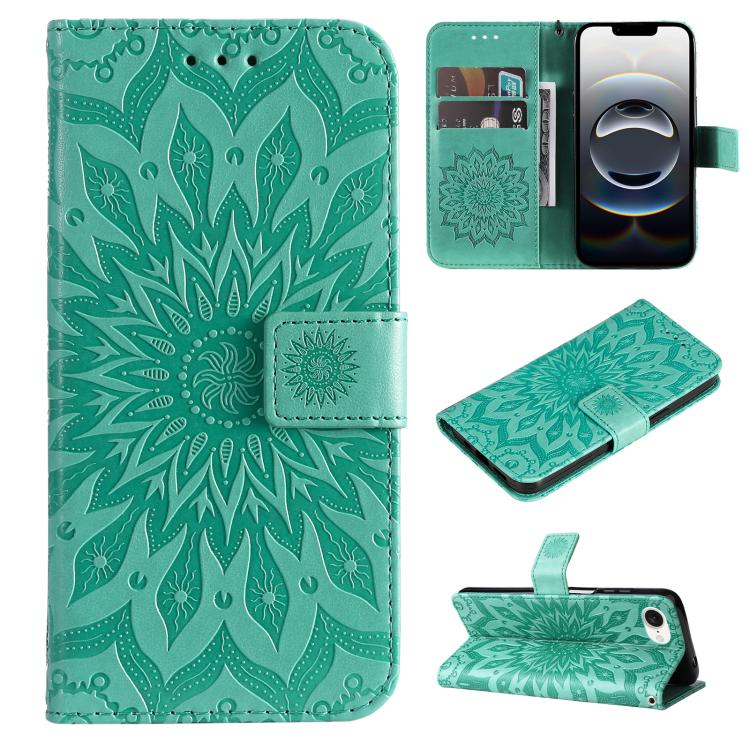 Peňaženkové puzdro Embossing Pattern Slnečnica zelené – Apple iPhone 16e / 17e | Lacné Kryty Lacné Kryty | Peňaženkové puzdro Embossing Pattern Slnečnica zelené – Apple iPhone 16e / 17e | Lacné Kryty