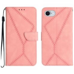 Lacné Kryty | Peňaženkové puzdro Embossing Pattern Stitchy case ružové – Apple iPhone 16e / 17e | Lacné Kryty