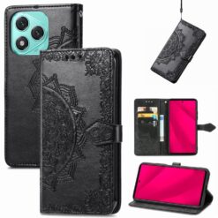 Lacné Kryty | Peňaženkové puzdro Embossing Pattern Mandala Flower čierne – Honor 400 Lite | Lacné Kryty