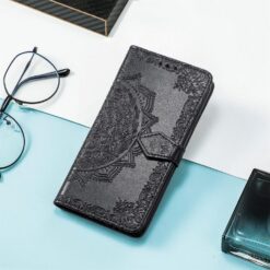 Lacné Kryty | Peňaženkové puzdro Embossing Pattern Mandala Flower čierne – Honor 400 Lite | Lacné Kryty