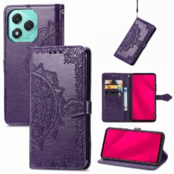 Lacné Kryty | Peňaženkové puzdro Embossing Pattern Mandala Flower fialové – Honor 400 Lite | Lacné Kryty