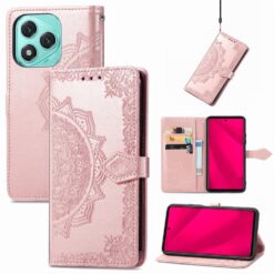 Lacné Kryty | Peňaženkové puzdro Embossing Pattern Mandala Flower ružové – Honor 400 Lite | Lacné Kryty