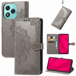 Lacné Kryty | Peňaženkové puzdro Embossing Pattern Mandala Flower sivé – Honor 400 Lite | Lacné Kryty