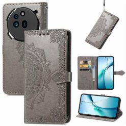 Lacné Kryty | Peňaženkové puzdro Embossing Pattern Mandala Flower sivé – Nothing Phone (3a) Pro | Lacné Kryty