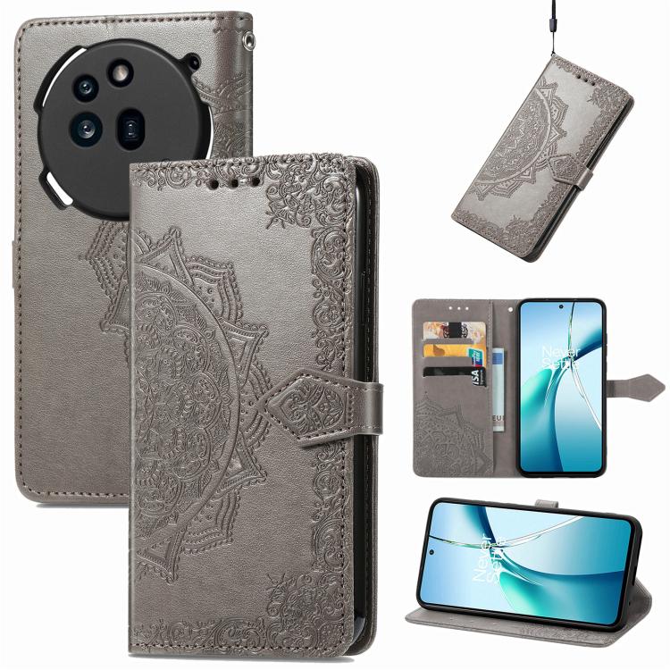 Peňaženkové puzdro Embossing Pattern Mandala Flower sivé – Nothing Phone (3a) | Lacné Kryty Lacné Kryty | Peňaženkové puzdro Embossing Pattern Mandala Flower sivé – Nothing Phone (3a) | Lacné Kryty