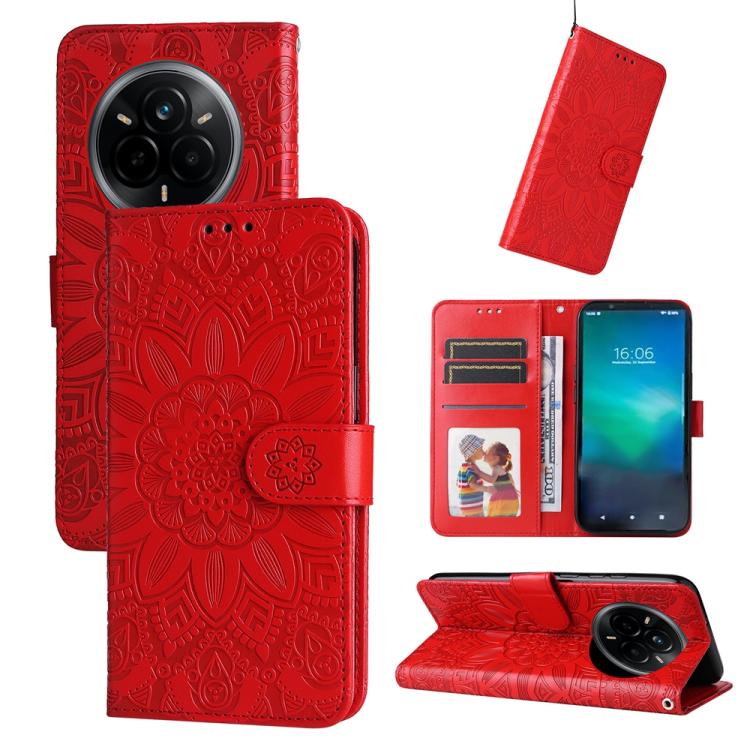 Peňaženkové puzdro Embossing Pattern Slnečnica červené – Realme 14 Pro | Lacné Kryty Lacné Kryty | Peňaženkové puzdro Embossing Pattern Slnečnica červené – Realme 14 Pro | Lacné Kryty