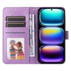 Lacné Kryty | Peňaženkové puzdro Embossing Pattern Slnečnica fialové – Infinix Hot 50 Pro+ (50 Pro Plus) | Lacné Kryty