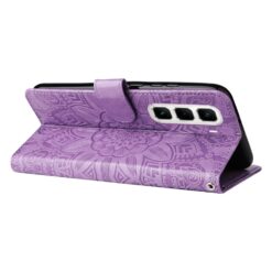 Lacné Kryty | Peňaženkové puzdro Embossing Pattern Slnečnica fialové – Infinix Hot 50 Pro+ (50 Pro Plus) | Lacné Kryty