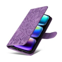 Lacné Kryty | Peňaženkové puzdro Embossing Pattern Slnečnica fialové – Infinix Hot 50 Pro+ (50 Pro Plus) | Lacné Kryty