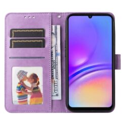 Lacné Kryty | Peňaženkové puzdro Embossing Pattern Slnečnica fialové – Samsung Galaxy A06 | Lacné Kryty