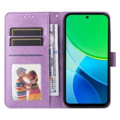 Peňaženkové puzdro Embossing Pattern Slnečnica fialové – Vivo Y19s | Lacné Kryty Lacné Kryty | Peňaženkové puzdro Embossing Pattern Slnečnica fialové – Vivo Y19s | Lacné Kryty