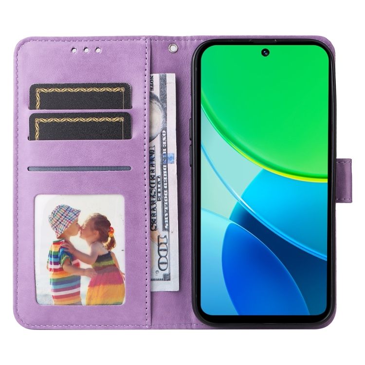 Peňaženkové puzdro Embossing Pattern Slnečnica fialové – Vivo Y19s | Lacné Kryty Lacné Kryty | Peňaženkové puzdro Embossing Pattern Slnečnica fialové – Vivo Y19s | Lacné Kryty