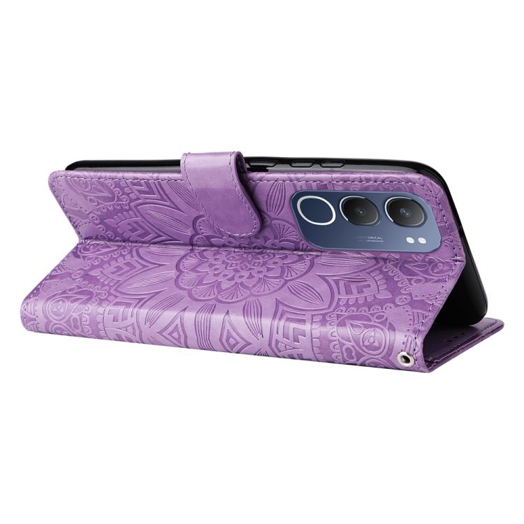 Peňaženkové puzdro Embossing Pattern Slnečnica fialové – Vivo Y19s | Lacné Kryty Lacné Kryty | Peňaženkové puzdro Embossing Pattern Slnečnica fialové – Vivo Y19s | Lacné Kryty