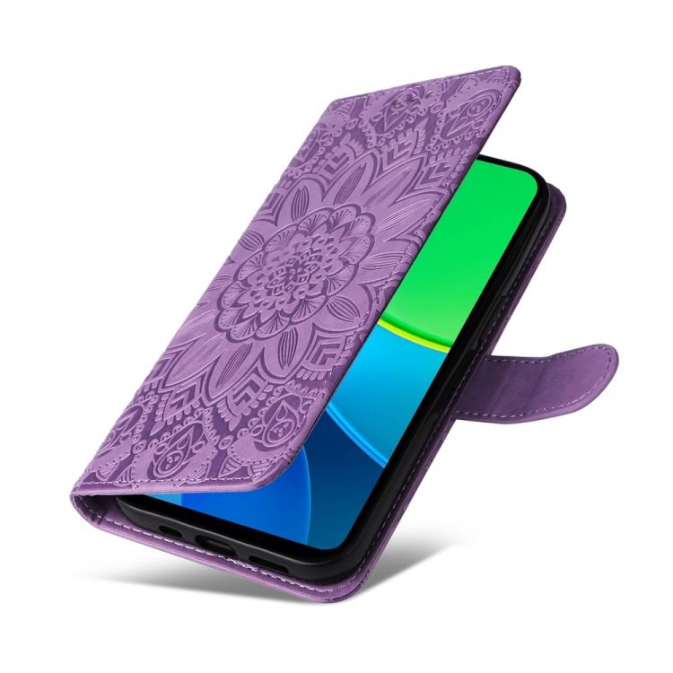 Peňaženkové puzdro Embossing Pattern Slnečnica fialové – Vivo Y19s | Lacné Kryty Lacné Kryty | Peňaženkové puzdro Embossing Pattern Slnečnica fialové – Vivo Y19s | Lacné Kryty