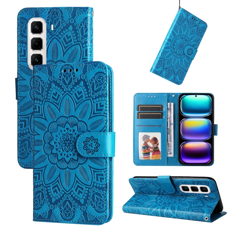 Peňaženkové puzdro Embossing Pattern Slnečnica modré – Infinix Hot 50 Pro+ (50 Pro Plus) | Lacné Kryty Lacné Kryty | Peňaženkové puzdro Embossing Pattern Slnečnica modré – Infinix Hot 50 Pro+ (50 Pro Plus) | Lacné Kryty