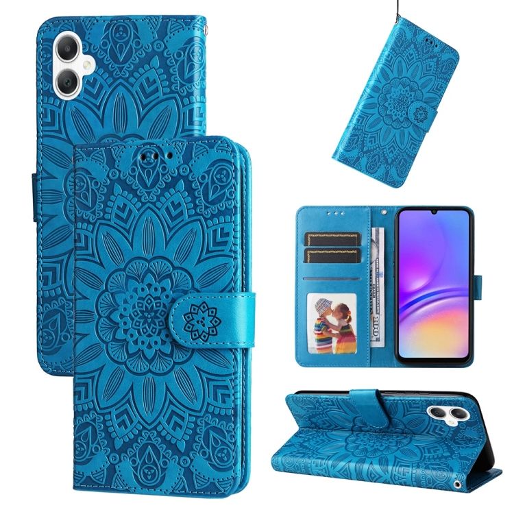 Peňaženkové puzdro Embossing Pattern Slnečnica modré – Samsung Galaxy A06 | Lacné Kryty Lacné Kryty | Peňaženkové puzdro Embossing Pattern Slnečnica modré – Samsung Galaxy A06 | Lacné Kryty
