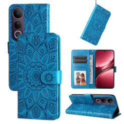 Peňaženkové puzdro Embossing Pattern Slnečnica modré – Vivo V50 Lite | Lacné Kryty Lacné Kryty | Peňaženkové puzdro Embossing Pattern Slnečnica modré – Vivo V50 Lite | Lacné Kryty