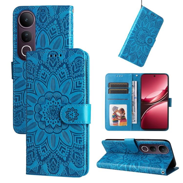 Peňaženkové puzdro Embossing Pattern Slnečnica modré – Vivo V50 Lite | Lacné Kryty Lacné Kryty | Peňaženkové puzdro Embossing Pattern Slnečnica modré – Vivo V50 Lite | Lacné Kryty