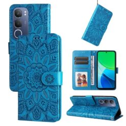 Lacné Kryty | Peňaženkové puzdro Embossing Pattern Slnečnica modré – Vivo Y19s | Lacné Kryty