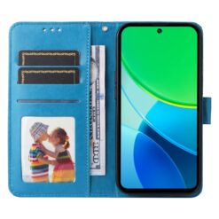 Lacné Kryty | Peňaženkové puzdro Embossing Pattern Slnečnica modré – Vivo Y19s | Lacné Kryty