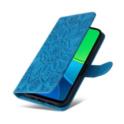 Lacné Kryty | Peňaženkové puzdro Embossing Pattern Slnečnica modré – Vivo Y19s | Lacné Kryty
