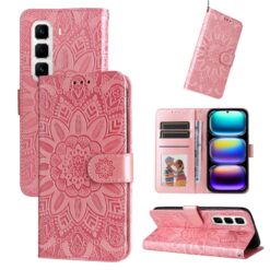 Lacné Kryty | Peňaženkové puzdro Embossing Pattern Slnečnica ružové – Infinix Hot 50 Pro+ (50 Pro Plus) | Lacné Kryty